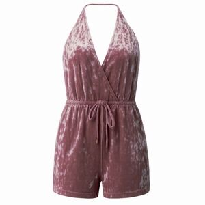 WET Swimwear Velvet High Waist Short Jumpsuit In Mauve Size MED